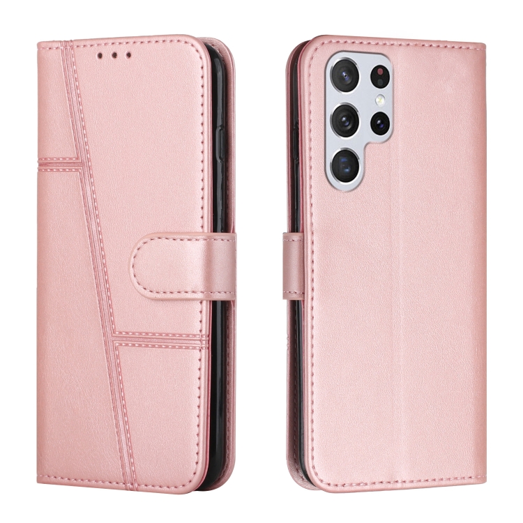 

For Samsung Galaxy S23 Ultra 5G Stitching Calf Texture Buckle Leather Phone Case(Pink)