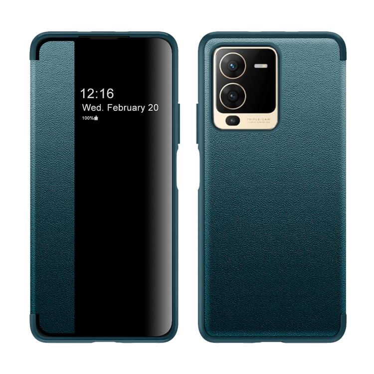 

For vivo S15 Magnetic Side Window View Flip Leather Phone Case(Green)