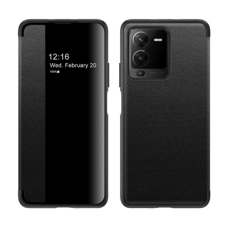 

For vivo S15 Pro Magnetic Side Window View Flip Leather Phone Case(Black)