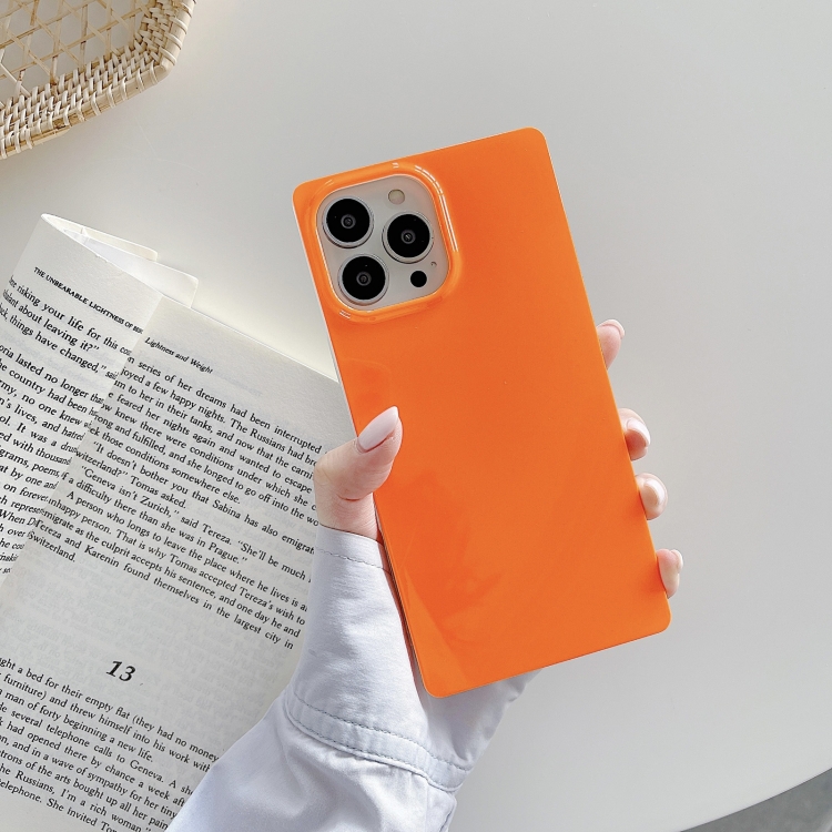

For iPhone 14 Plus Fluorescence Soft TPU Straight-Edge Phone Case(Orange)
