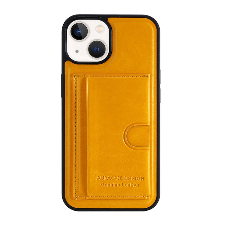 

For iPhone 14 Card Slot Holder Leather Phone Case(Yellow)