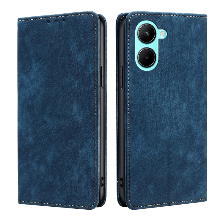 

For Realme C33 4G RFID Anti-theft Brush Magnetic Leather Phone Case(Blue)