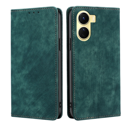 

For vivo Y16 4G/Y02s 4G RFID Anti-theft Brush Magnetic Leather Phone Case(Green)