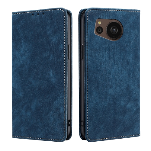 

For Sharp Aquos sense7 Plus RFID Anti-theft Brush Magnetic Leather Phone Case(Blue)