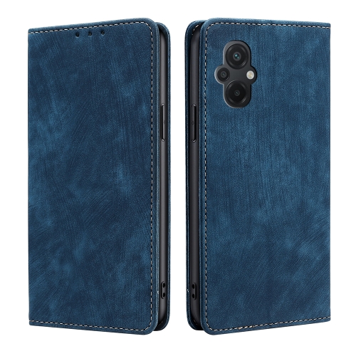 

For Xiaomi Poco M5 4G RFID Anti-theft Brush Magnetic Leather Phone Case(Blue)