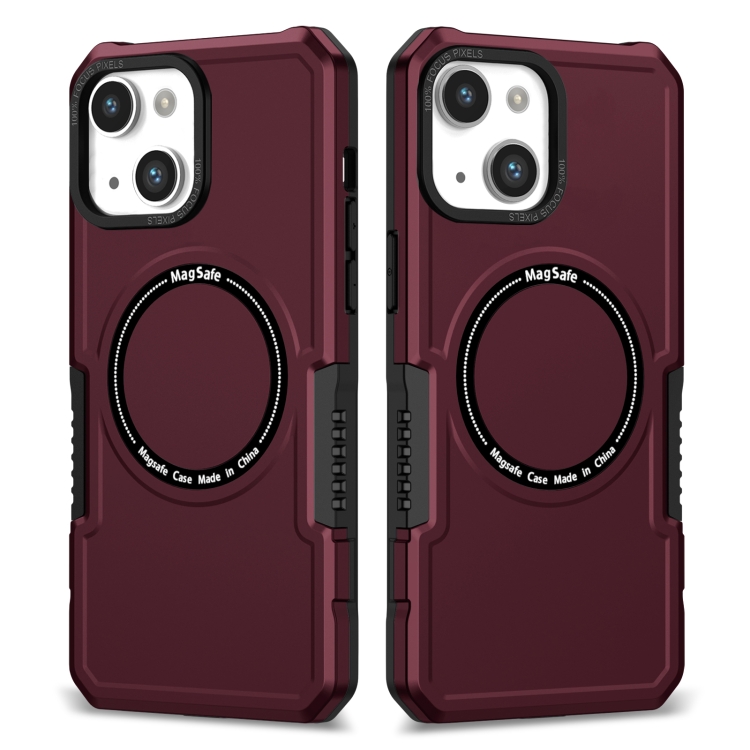 

For iPhone 14 Plus MagSafe Shockproof Armor Phone Case(Wine Red)