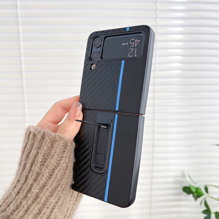 

For Samsung Galaxy Z Flip4 Carbon Brazed Metal Bracket Folding Phone Case(Blue)