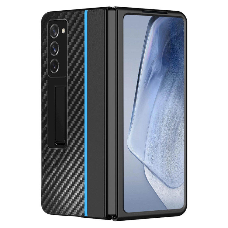 

For Samsung Galaxy Z Fold3 5G Carbon Brazed Metal Bracket Folding Phone Case(Blue)