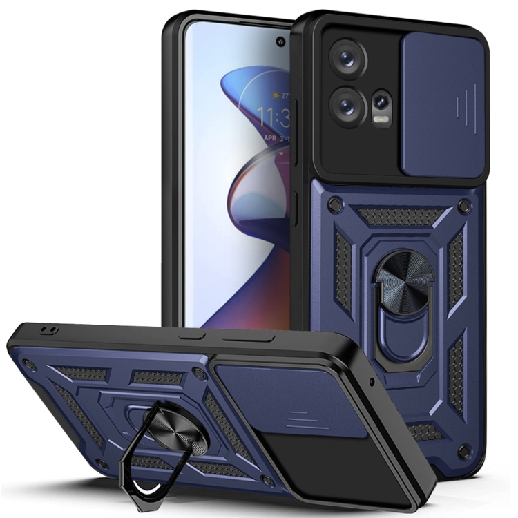 

For Motorola Edge 30 Fusion Sliding Camera Cover Design TPU+PC Phone Case(Blue)