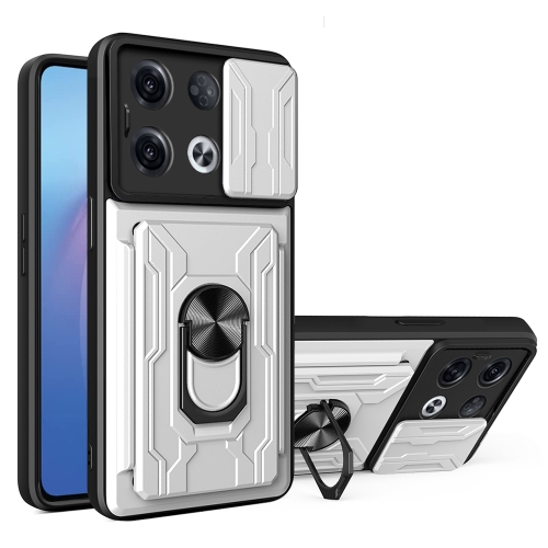 

For OPPO Reno8 Pro 5G Sliding Camshield TPU+PC Phone Case with Card Slot(White)