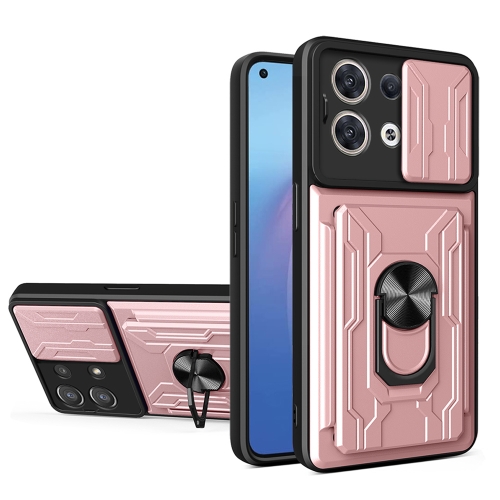 

For OPPO Reno8 5G Sliding Camshield TPU+PC Phone Case with Card Slot(Rose Gold)