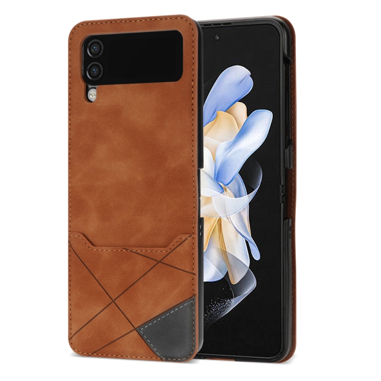 

For Samsung Galaxy Z Flip4 Line Stitching Phone Leather Case with Card Slot(Brown)