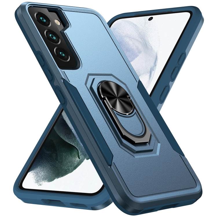 

For Samsung Galaxy S23 5G Pioneer Armor PC + TPU Holder Phone Case(Blue)