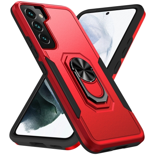 

For Samsung Galaxy S23+ 5G Pioneer Armor PC + TPU Holder Phone Case(Red + Black)