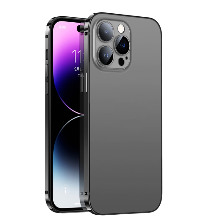 

For iPhone 12 2 in 1 Metal Frame Frosted Phone Case with Lens Film(Black)