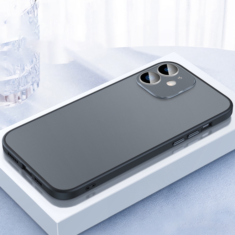 

For iPhone 12 2 in 1 Skin Feel Frosted Phone Case with Lens Film(Black)