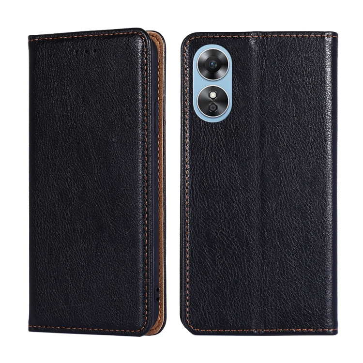 

For OPPO A17 Gloss Oil Solid Color Magnetic Leather Phone Case(Black)
