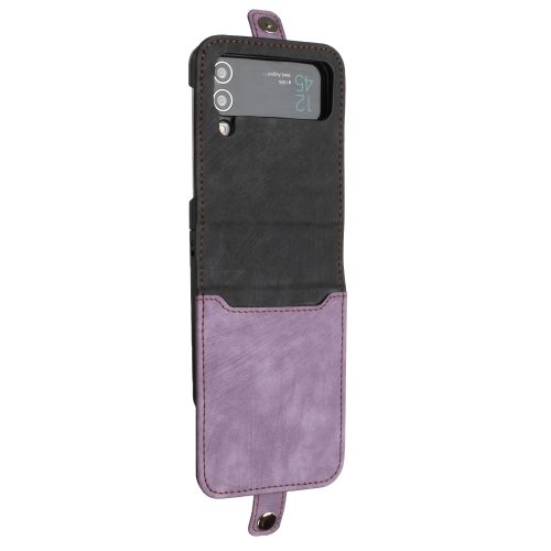 

For Samsung Galaxy Z Flip 4 5G Side Buckle Double Fold Leather Phone Case(Purple)