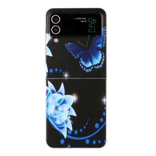 

For Samsung Galaxy Z Flip 3 5G Foldable Colored Drawing PC Phone Case(Blue Butterfly Flower)