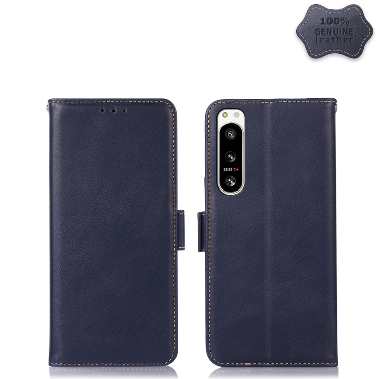 

For Sony Xperia 5 IV Crazy Horse Top Layer Cowhide Leather Phone Case(Blue)