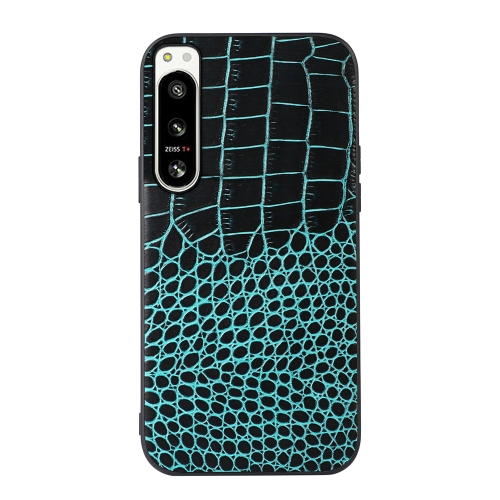 

For Sony Xperia 5 IV Crocodile Texture Genuine Leather Phone Case(Cyan Blue)