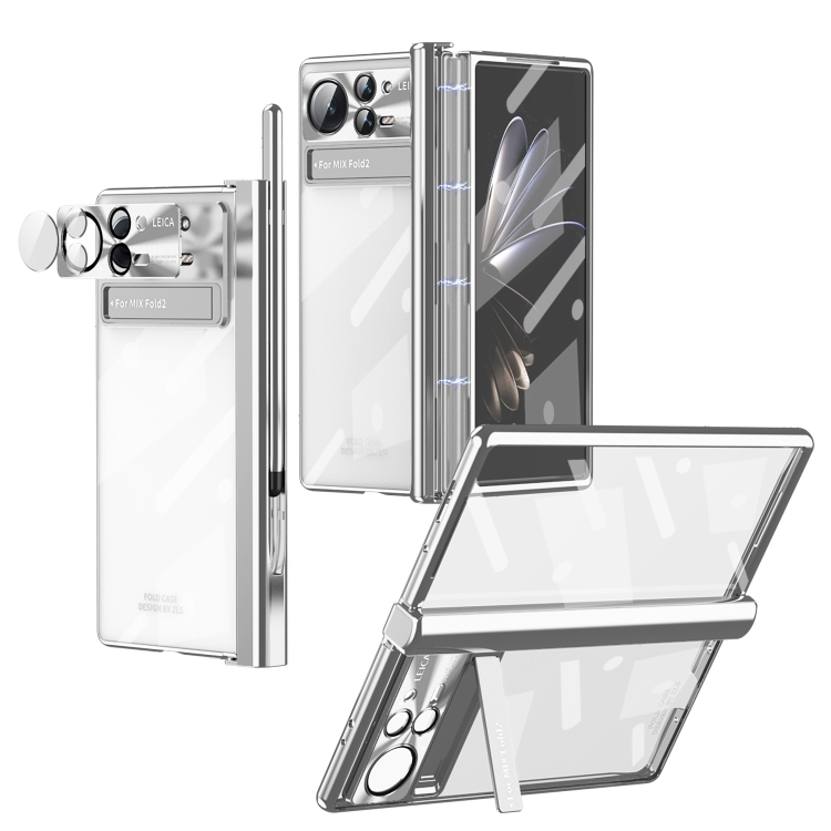 

For Xiaomi Mix Fold 2 Magnetic Hinges Plating Phone Case with Holder(Silver)