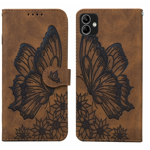 

For Samsung Galaxy A04 Retro Skin Feel Butterflies Embossing Horizontal Flip Leather Phone Case(Brown)