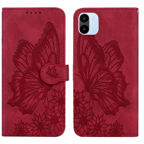 

For Xiaomi Redmi A1 Retro Skin Feel Butterflies Embossing Horizontal Flip Leather Phone Case(Red)