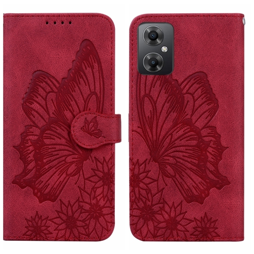 

For Xiaomi Poco M4 5G Retro Skin Feel Butterflies Embossing Horizontal Flip Leather Phone Case(Red)