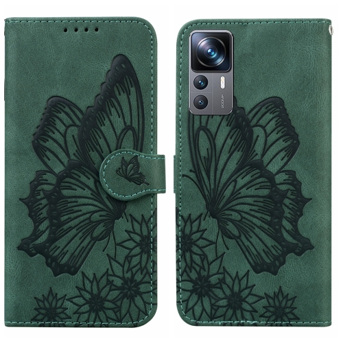 

For Xiaomi 12T / 12T Pro / Redmi K50 Ultra Retro Skin Feel Butterflies Embossing Horizontal Flip Leather Phone Case(Green)