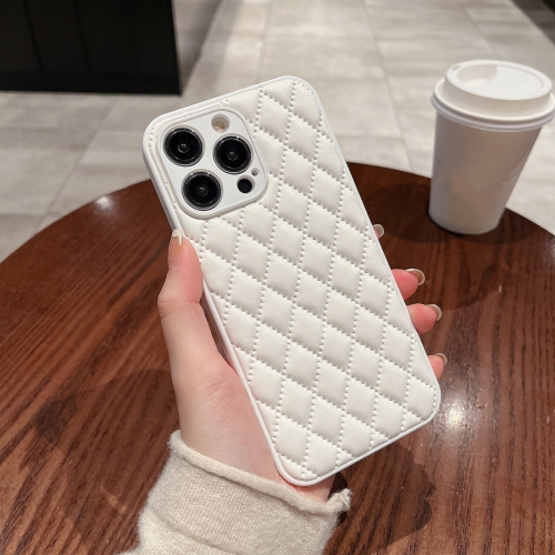 

For iPhone 14 Pro Max Rhombic Texture Lambskin Phone Case(White)