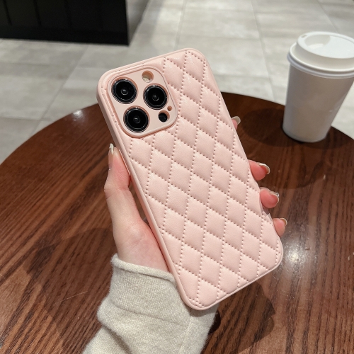 

For iPhone 14 Pro Rhombic Texture Lambskin Phone Case(Pink)