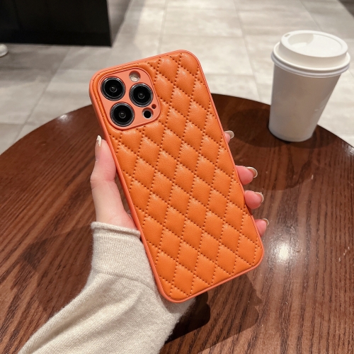 

For iPhone 13 Pro Rhombic Texture Lambskin Phone Case(Orange)