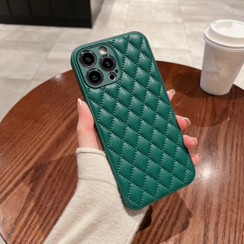 

For iPhone 12 Pro Rhombic Texture Lambskin Phone Case(Green)