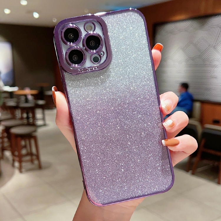 

For iPhone X / XS High Transparent Gradient Color Glitter TPU Phone Case(Dark Purple)