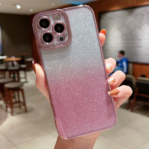 

For iPhone XR High Transparent Gradient Color Glitter TPU Phone Case(Pink)