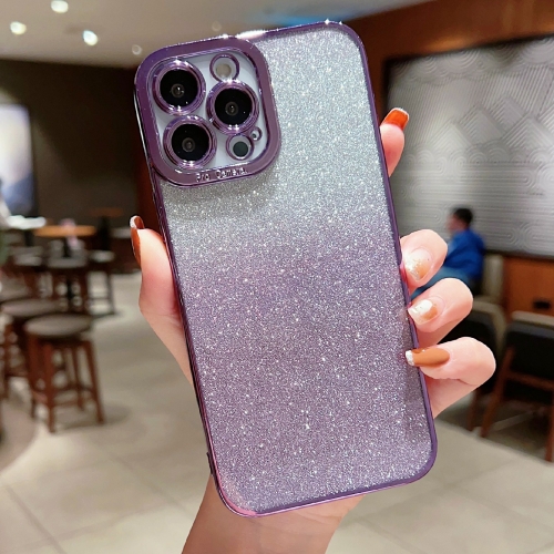 

For iPhone XS Max High Transparent Gradient Color Glitter TPU Phone Case(Dark Purple)