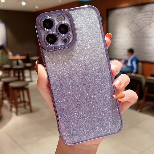 

For iPhone 14 High Transparent Gradient Color Glitter TPU Phone Case(Purple)