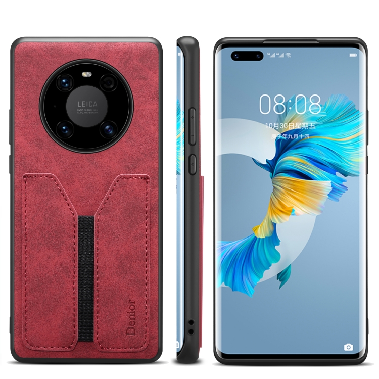 

For Huawei Mate 50 Denior DV Elastic Card PU Back Cover Phone Case(Red)