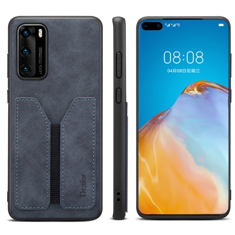 

For Huawei P40 Denior DV Elastic Card PU Back Cover Phone Case(Grey)