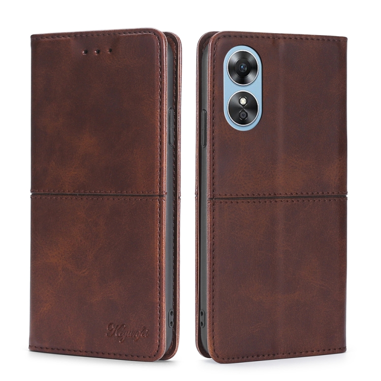 

For OPPO A17 Cow Texture Magnetic Leather Phone Case(Dark Brown)