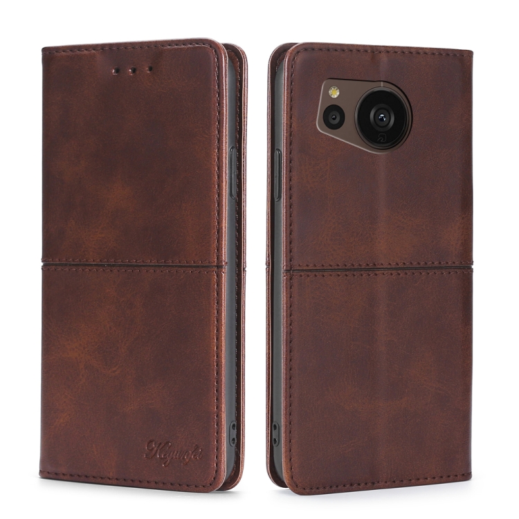 

For Sharp Aquos sense7 Plus Cow Texture Magnetic Leather Phone Case(Dark Brown)