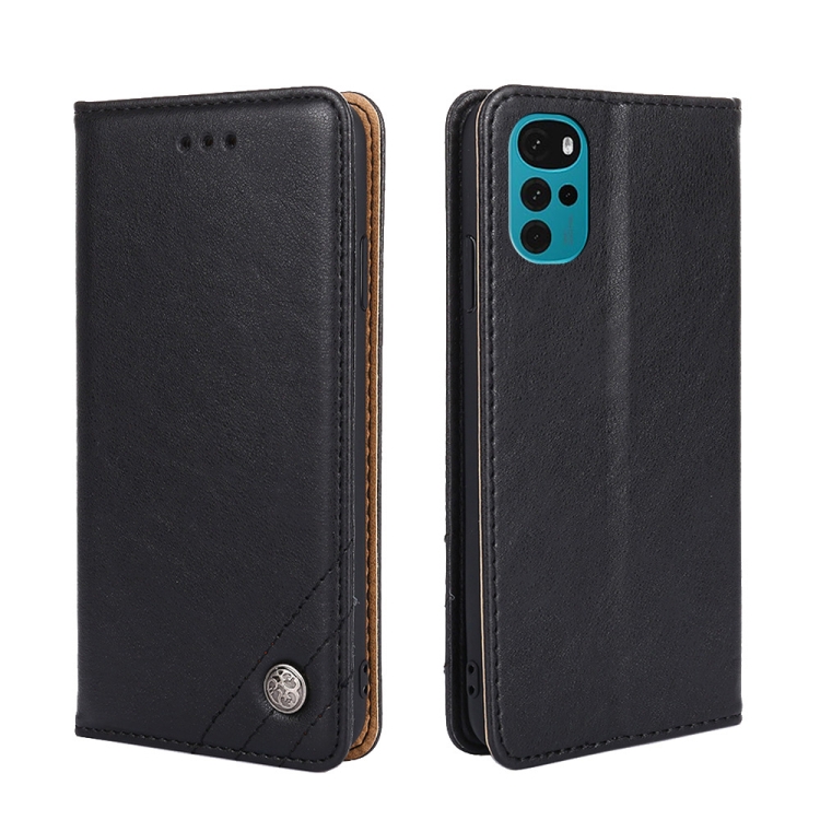 

For Motorola Moto E32 India/E22s 4G Global Non-Magnetic Retro Texture Flip Leather Phone Case(Black)