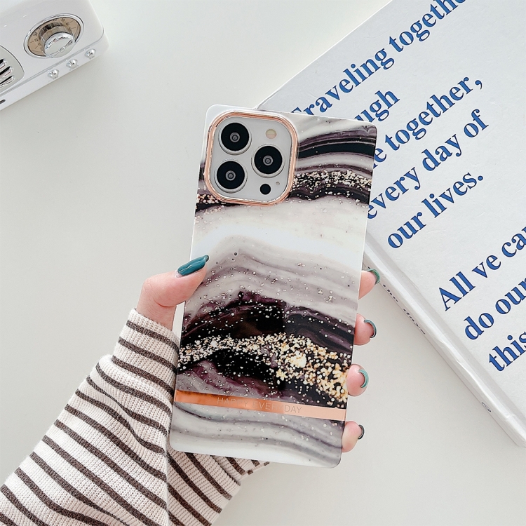 

For iPhone 14 Pro Max Square Plating Gold Edge Phone Case(White Grey Gilt)