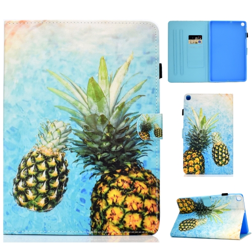 

For Galaxy Tab S6 Lite Sewing Thread Horizontal Painted Flat Leather Case with Pen Cover & Anti Skid Strip & Card Slot & Holder(Pineapple)