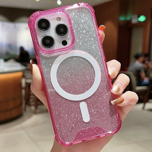 

For iPhone 12 Pro Max MagSafe Gradient Color Glitter Acrylic Shockproof Phone Case(Pink)