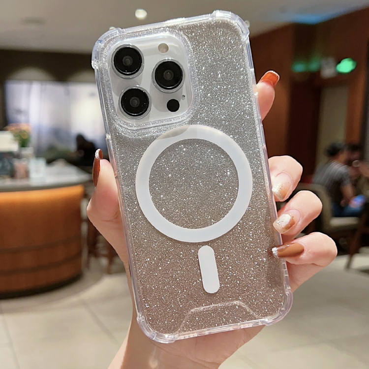 

For iPhone 11 MagSafe Gradient Color Glitter Acrylic Shockproof Phone Case(Gold)