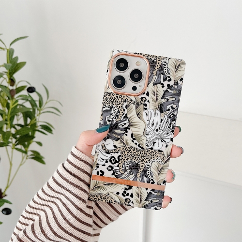 

For iPhone 14 Plus Square Plating Gold Edge Phone Case(Jungle Leopard)