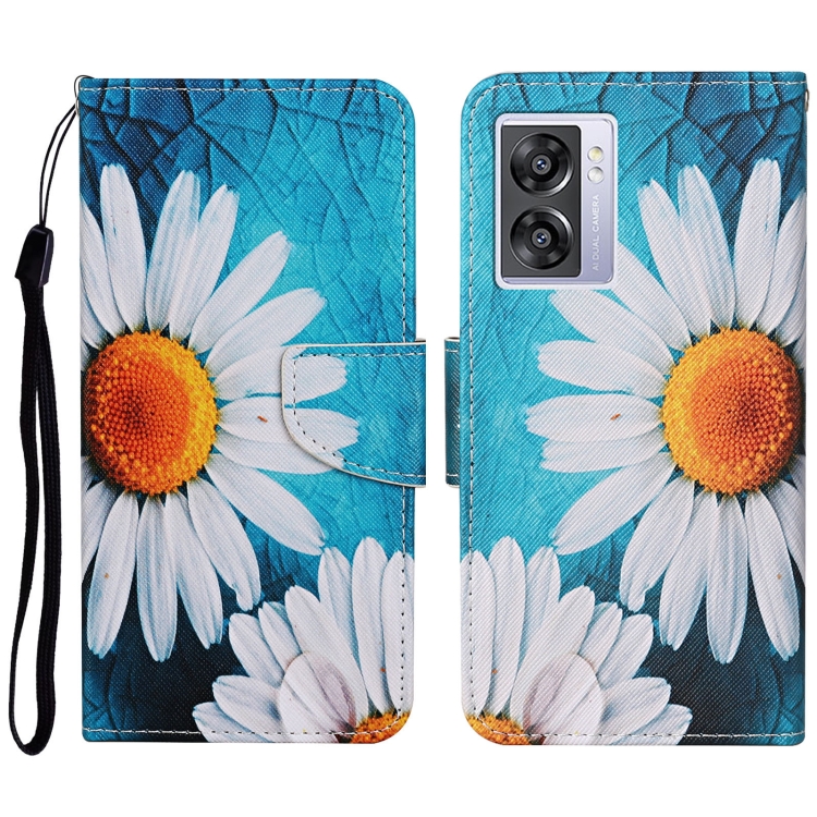 

For OPPO A57 2022 Colored Drawing Pattern Leather Phone Case(Chrysanthemum)