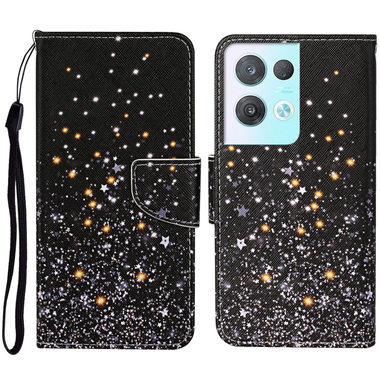 

For OPPO Reno8 Pro Colored Drawing Pattern Leather Phone Case(Black Pentagram)